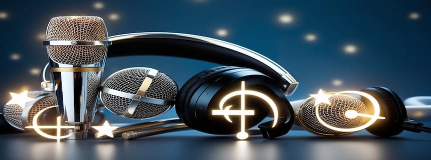 microfonos con estrellas y auriculares y simbolos de solfeo 1