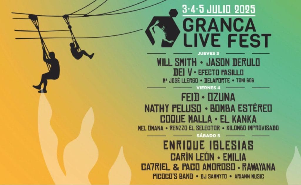 Dime qué música escuchas y te diré cuál es tu festival ideal en julio de 2025 3 Descubre todo sobre el Granca Live Fest 2025 en Gran Canaria: fechas (3, 4 y 5 de julio), cartel completo con Will Smith, Enrique Iglesias, Feid, Ozuna y más. ¡No te pierdas el festival del verano! Consigue tus entradas.