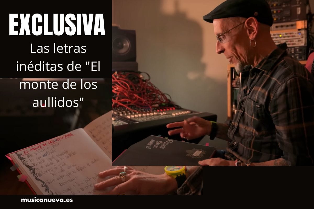 Portada de la exclusiva sobre las letras del nuevo disco de Fito y Fitipaldis Fito Cabrales en su estudio mostrando su cuaderno con las letras inéditas del nuevo disco de Fito y Fitipaldis, 'El monte de los aullidos'.