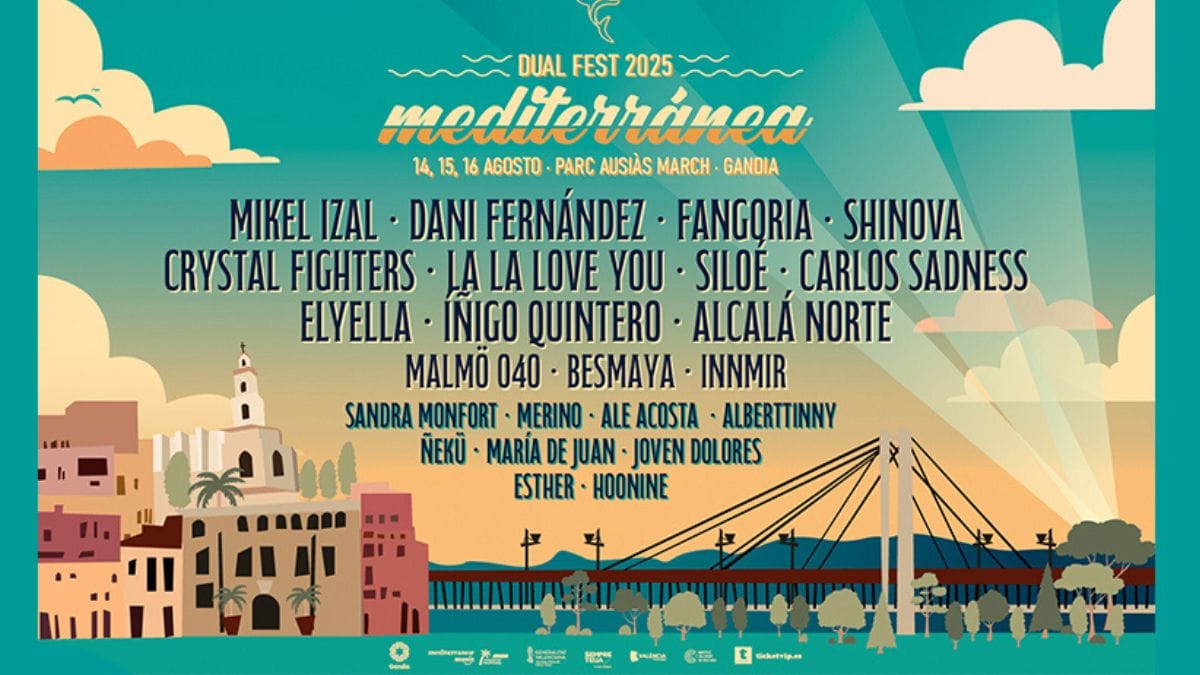 festival-mediterranea-2025 Cartel oficial del Festival Mediterránea 2025 en Gandia con artistas como Mikel Izal, Fangoria y Dani Fernández