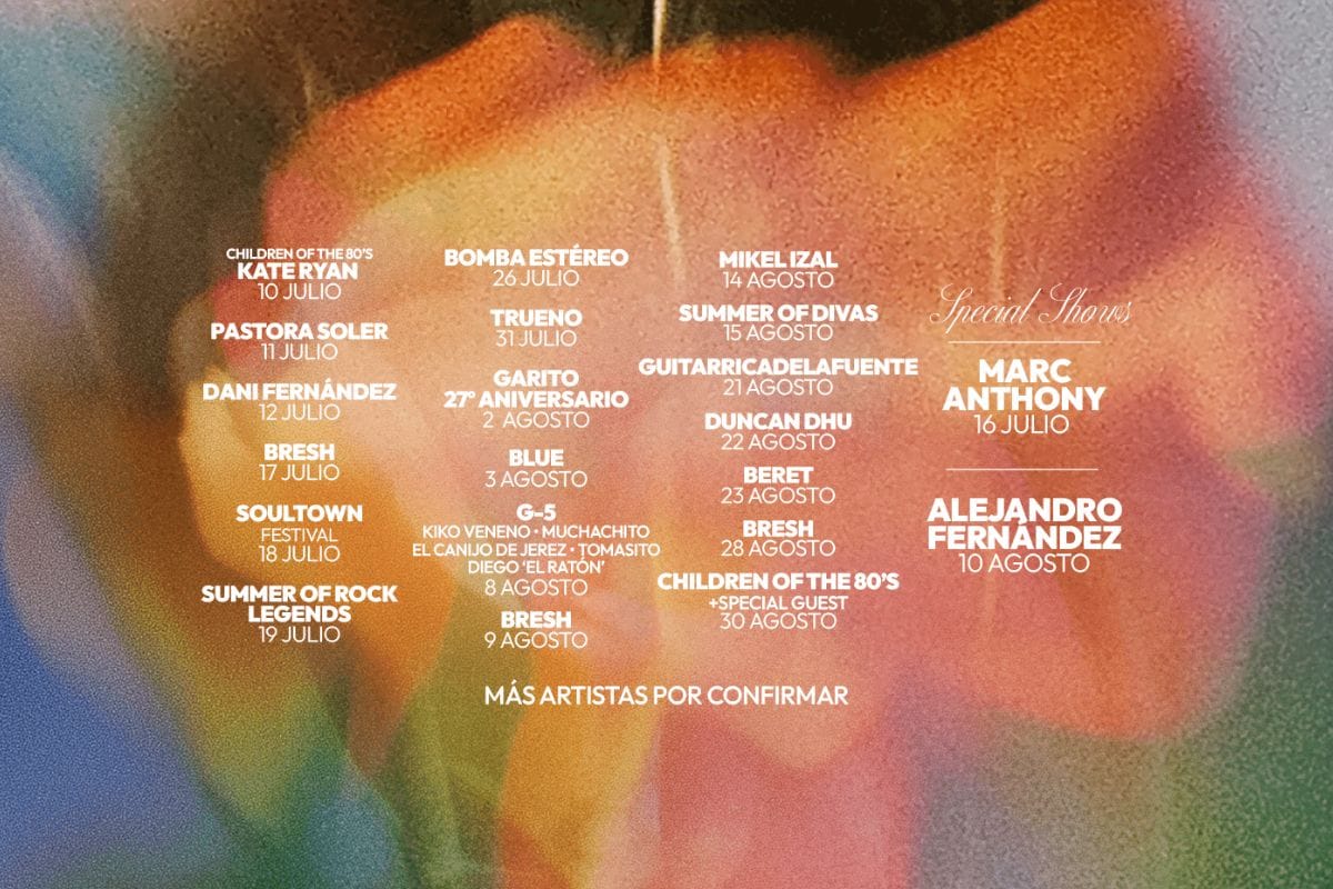 Cartel Festival Es Jardi Cartel con los artistas principales de Es Jardí, el festival de verano en Calviá, Mallorca