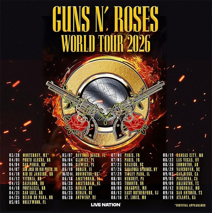 Guns N' Roses Gira 2026: Entradas, Fechas y Nueva Música 1 Poster oficial de la gira 2026 de Guns N'Roses