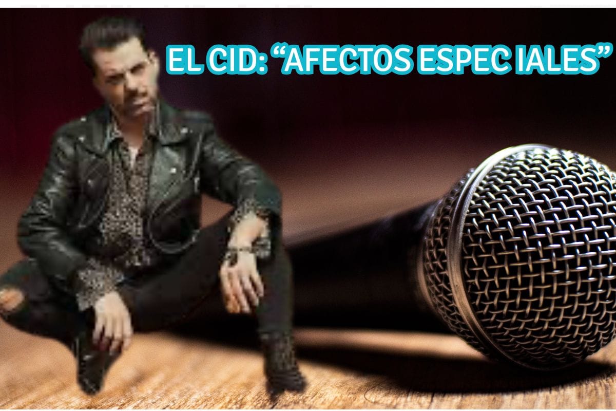 Montaje artístico con el rapero El Cid en primer plano junto a un gran micrófono de estudio vintage, ilustrando el artículo sobre su single Afectos Especiales