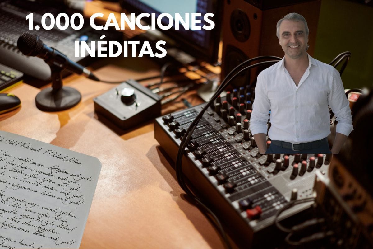 VICTOR NICOLÁS Montaje del compositor Víctor Nicolás en un estudio de grabación junto al titular 1.000 Canciones Inéditas